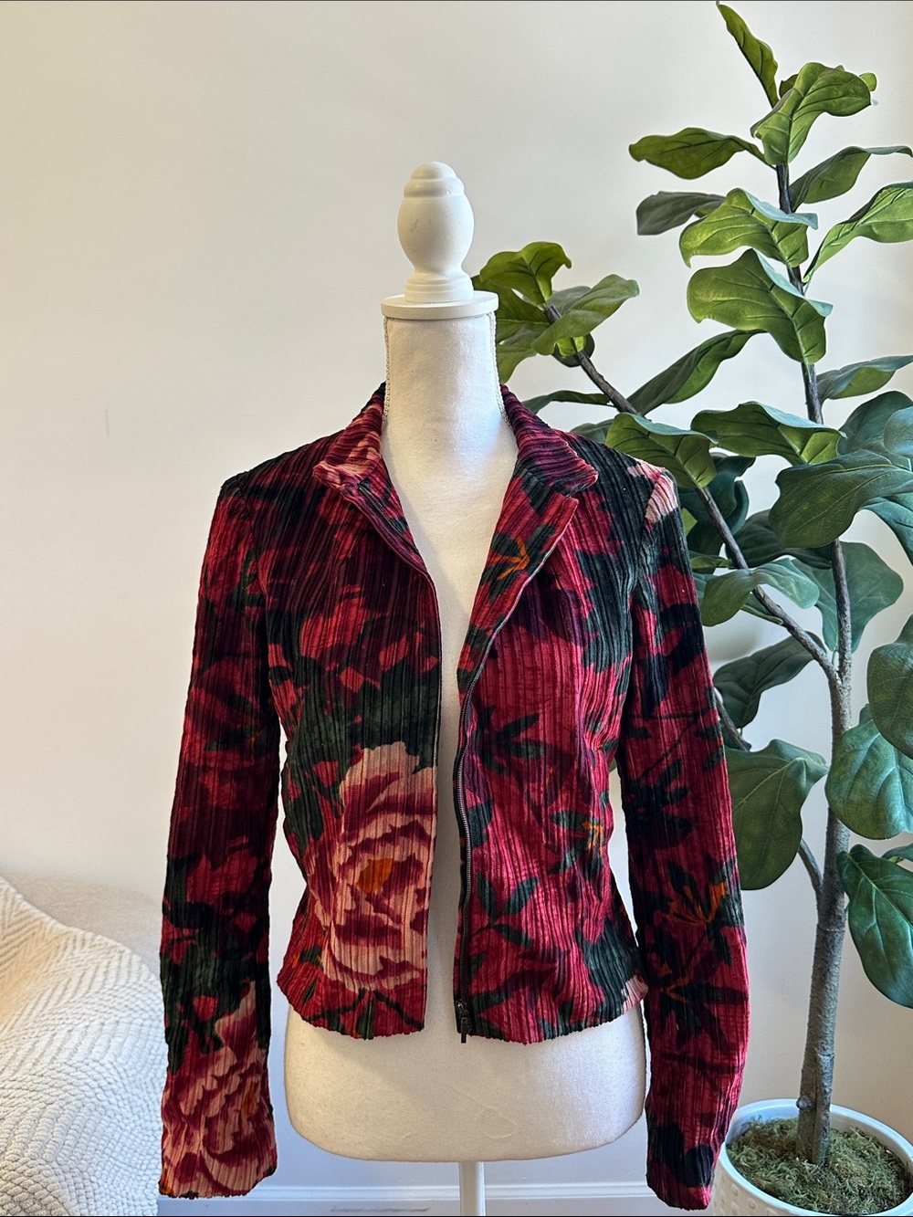Kenzo Floral Corduroy Zip-Front Jacket - Red Floral